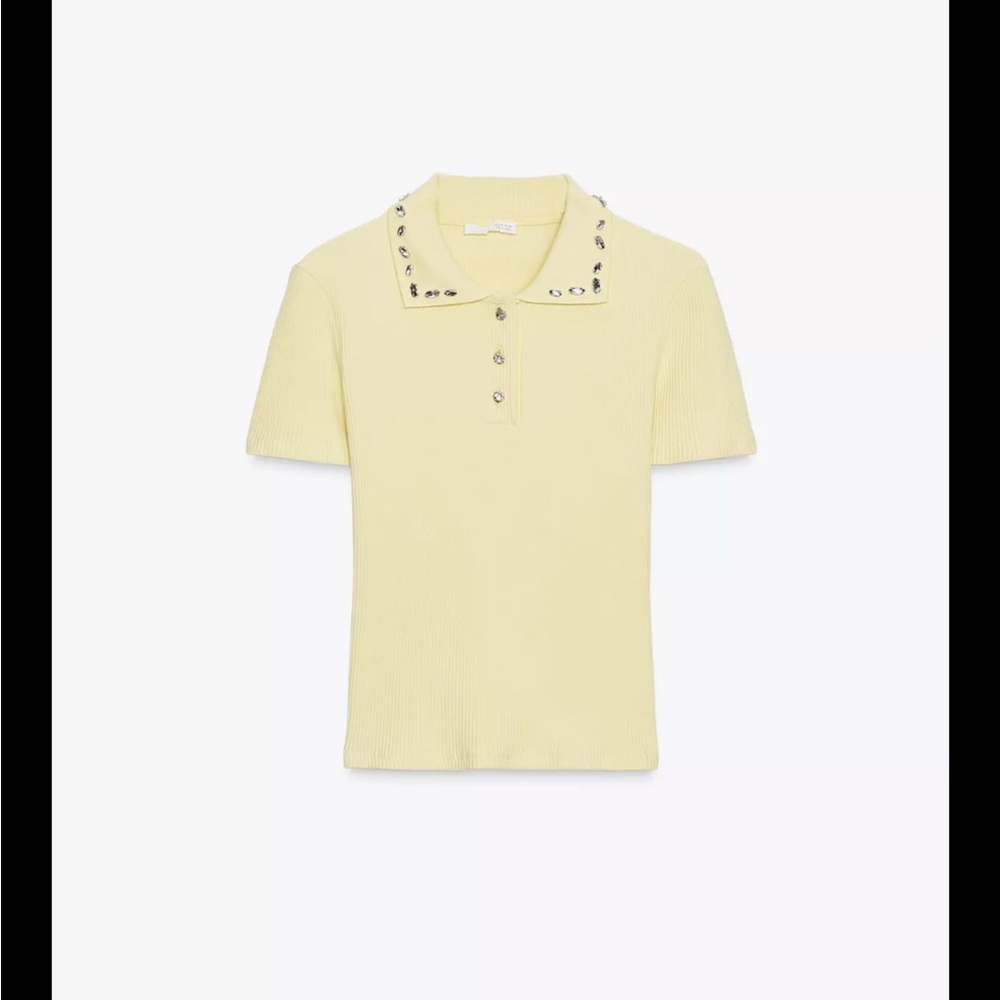 Zara Yellow Jewel Collar Polo Shirt